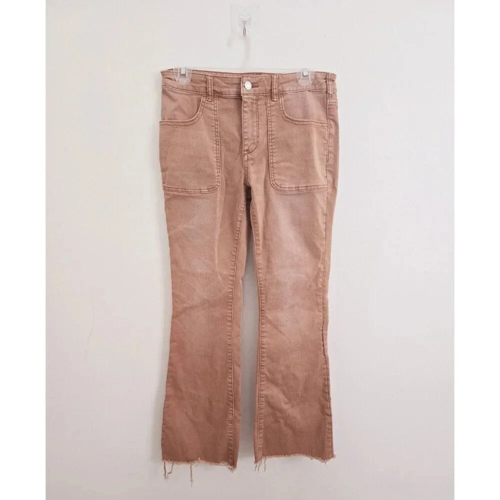 Pilcro Anthropologie Bronze Boho Low Rise Icon Faded Flared Y2K Cotton Jeans 28 - Picture 2 of 14